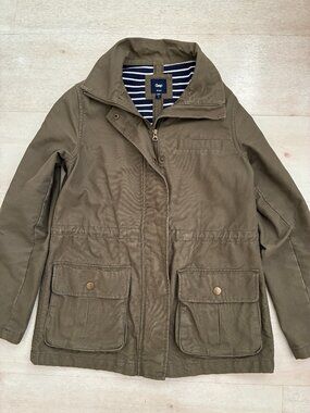 Gap Women's Army Green Utility Jacket with Striped Lining Size S